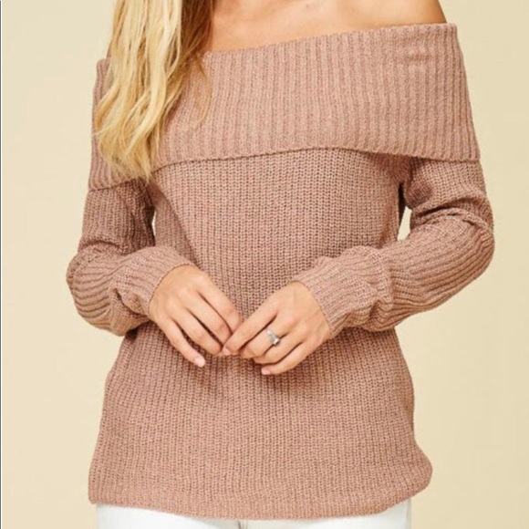 Staccato Sweaters - Off The Shoulder Rose Ribbed Soft Sweater